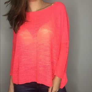 Zara knit neon pink/orange boat neckline sweater